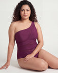 One-Shoulder Mesh Panel Monokini with Removable Padding