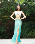 Full Length Ombre Print Overlap Skirt with Side Slit
