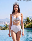 Shimmer Padded Tie-Up Bikini Set with Brooch Detail & High Waist Brief