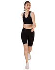 SOIE Woman - High Waist Knee Length Solid Sports Shorts With Pocket - Athleisure Shorts -for Women