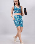 SOIE Woman - Printed Athleisure Sports Bra & High-Waist Knee-Length Sports Shorts Cord Set - Athleisure Set -for Women
