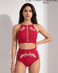 High-Neck Halter Padded Bikini Set with High Waist Brief