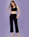 SOIE Woman - Mid Rise Flared Ankle Length Soft Lounge Pants with Side Slit and Pockets - -for Women