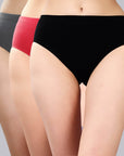 SOIE Woman - High Rise Full Coverage Solid Colour Cotton Stretch Hipster Panty (Pack of 3) - Panty -for Women