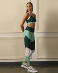 SOIE Woman - Tri-Color Block Sports Bra and Ankle Length Legging set - Athleisure Set -for Women
