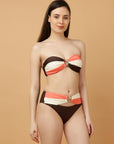 Colour Block Padded Bandeau Bikini Set