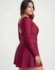 Full Sleeve Mesh Panel Swim Dress with Fixed Hot Pants