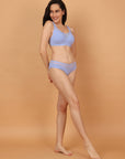 Full Coverage Padded Bra and Mid Rise Brief With Lace Detailing
