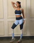 SOIE Woman - Tri-Color Block Sports Bra and Ankle Length Legging set - Athleisure Set -for Women
