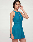 Mesh Detail Removable Pad Swim Dress with Shorts