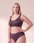 Front Closure Full Coverage Non Padded Non Wired Bra with High Waist Full Coverage Ultra Soft Mesh Panel Brief