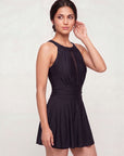 Mesh Detail Removable Pad Swim Dress with Shorts