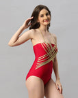 SOIE Woman - Metallic Halter Neck Backless Monokini Swimsuit - -for Women