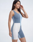 Three-Tone Padded Above-Knee Colour Block Swimsuit