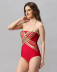 SOIE Woman - Metallic Halter Neck Backless Monokini Swimsuit - -for Women