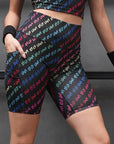 SOIE Woman - High Waist Knee Length Printed Sports Shorts With Pocket - Athleisure Shorts -for Women