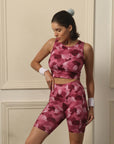 SOIE Woman - Quick-Dry Printed Sleeveless Crop Top & Shorts Set - Athleisure Set -for Women