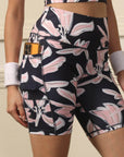 SOIE Woman - High Waist Knee Length Printed Sports Shorts With Pocket - Athleisure Shorts -for Women