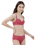 SOIE Woman - Semi Coverage Padded Non Wired T-shirt Bra with High Rise Full Coverage Brief - -for Women