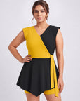Colour Block V-Neck Skirted Swimsuit with Hot Pants