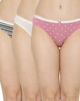 SOIE Woman - Mid Rise Medium Coverage Solid and Printed Cotton Stretch Brief Panty (Pack of 3) - Panty -for Women