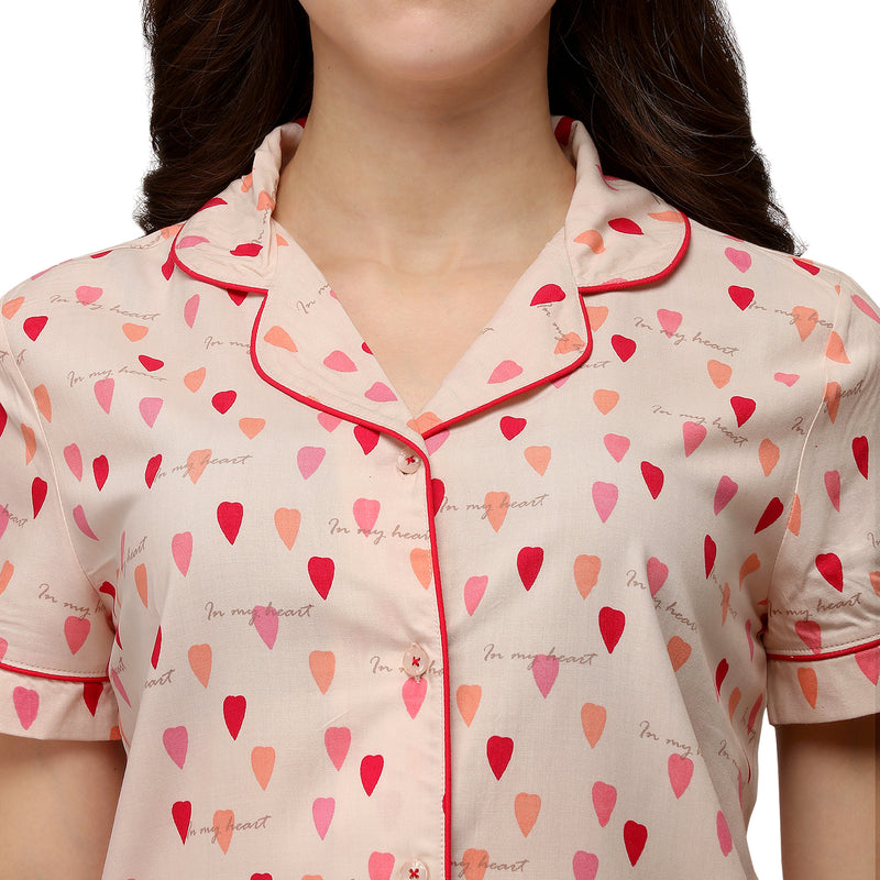 Half sleeve printed Shirt and Pyjama coordinate set with Pockets-NT-124-R-1