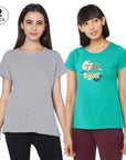 SOIE Woman - Soft Cotton Modal Solid & Printed Lounge T-shirt (PACK OF 2) - -for Women