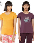 SOIE Woman - Soft Cotton Modal Solid & Printed Lounge T-shirt (PACK OF 2) - -for Women