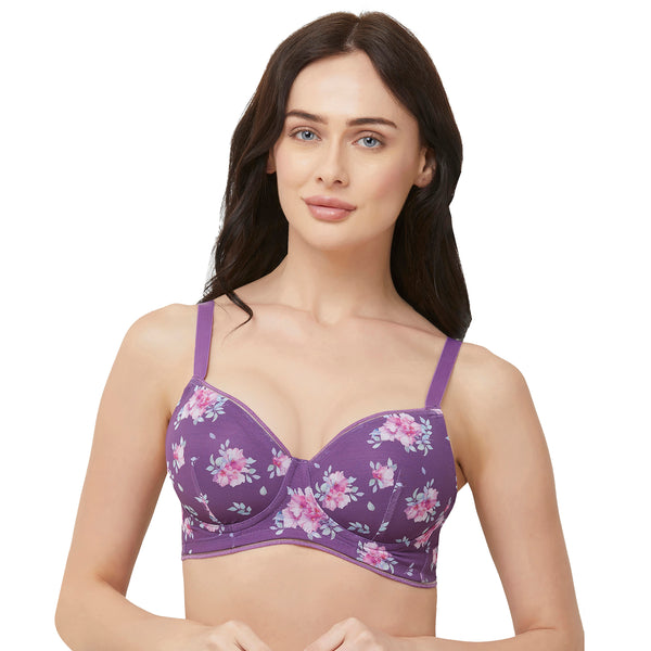 Padded Non Wired Full Coverage Purple T-shirt Bra-FB-532-Violet