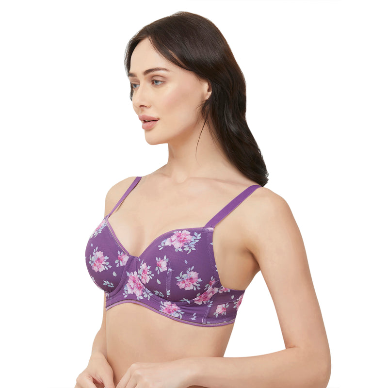 Padded Non Wired Full Coverage Purple T-shirt Bra-FB-532-Violet