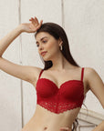 Semi/Medium Coverage Padded Wired Demi Cup Lacy Bra