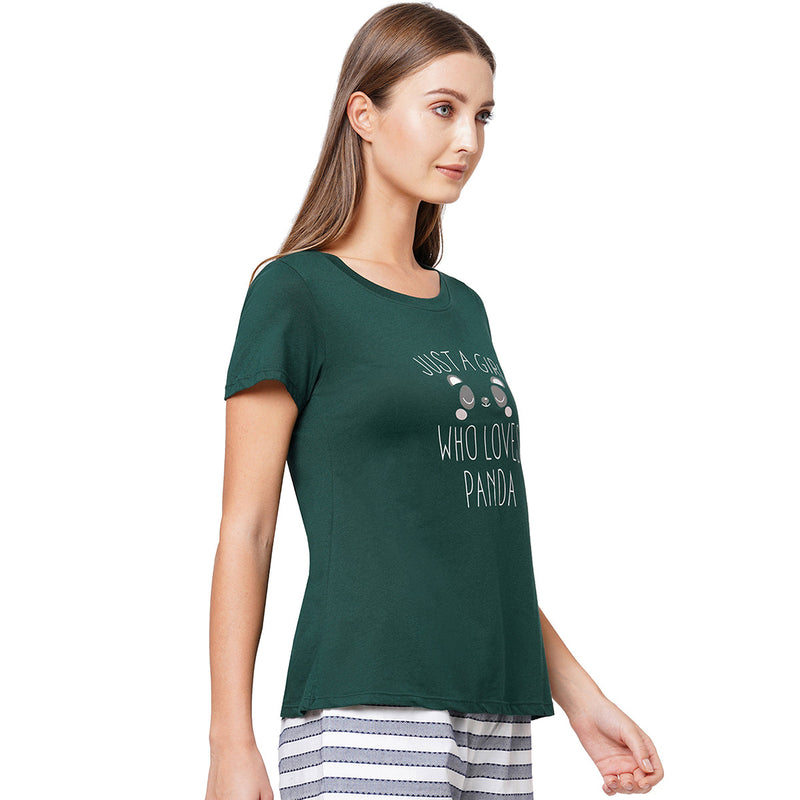 Half Sleeve Printed Soft Cotton Modal Lounge T-shirt-NT-120