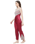 SOIE Woman - Laced Satin Top and Pyjama Set - -for Women