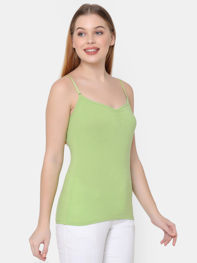 Cotton spandex cami with gathered front and detachable straps
