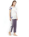 SOIE Woman - Soft Cotton Top & Pyjama Set with a gorgeous pastel print - -for Women