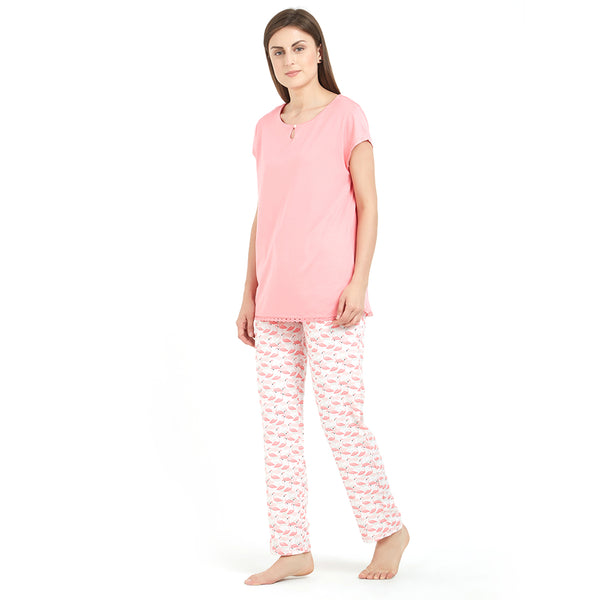 Half sleeve Top with Printed Pyjama Set-NT-93