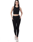 Set of Sleeveless Sports Crop Top and High Waist Ankle Length Sports Leggings With Pockets Set AT-5 AT-2