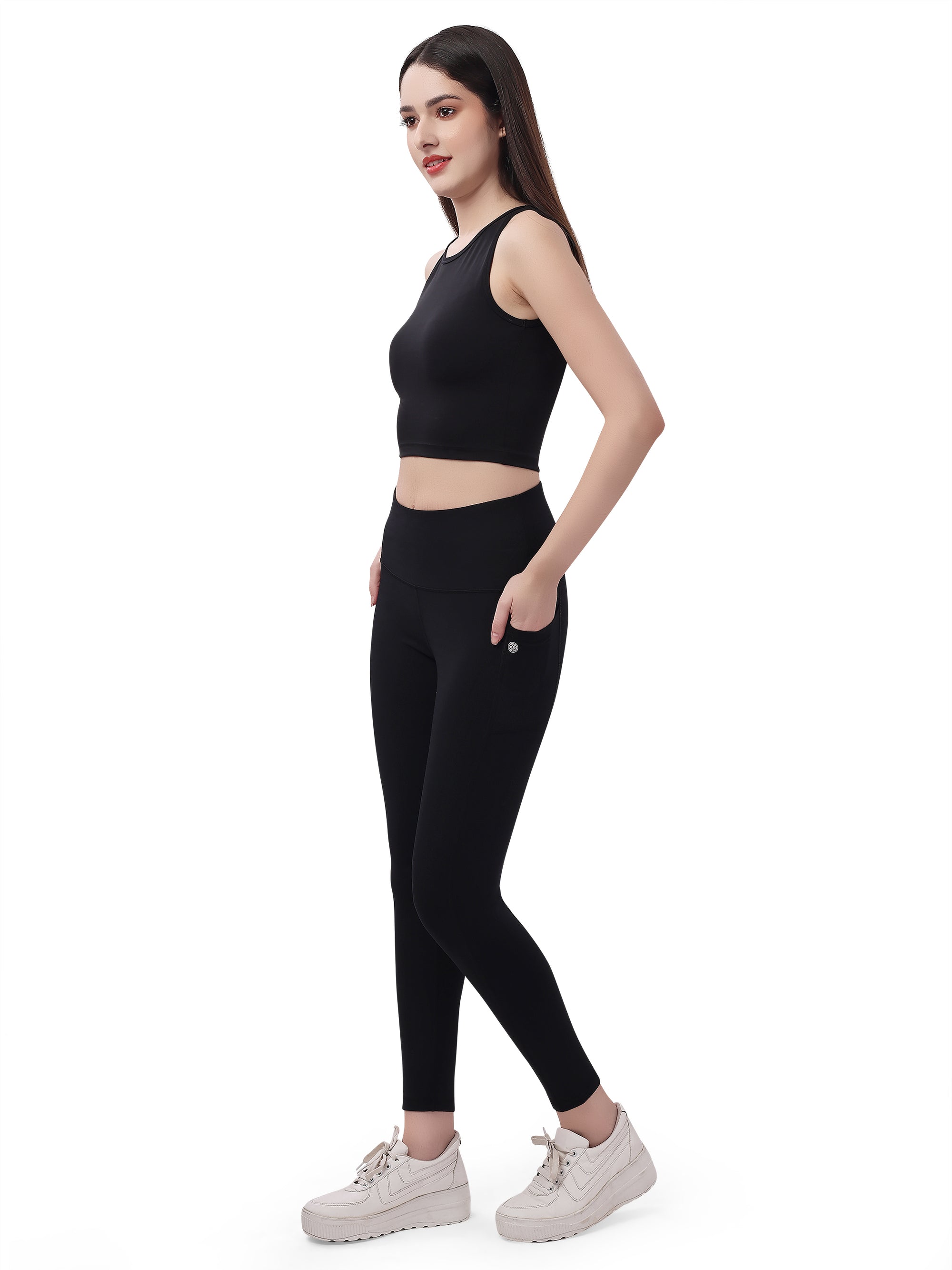 Set of Sleeveless Sports Crop Top and High Waist Ankle Length Sports Leggings With Pockets Set AT-5 AT-2