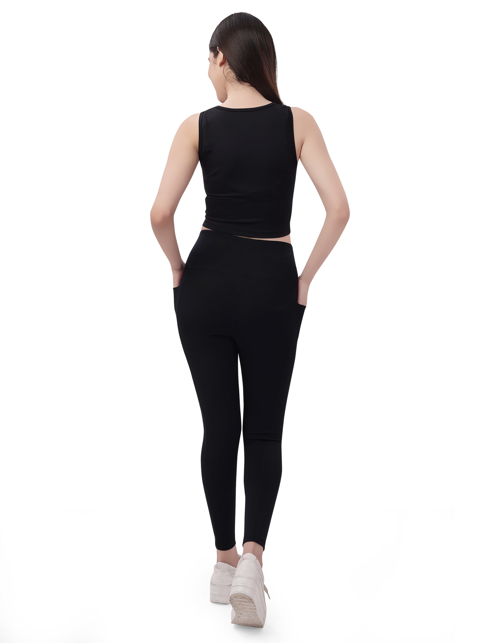 Set of Sleeveless Sports Crop Top and High Waist Ankle Length Sports Leggings With Pockets Set AT-5 AT-2