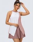 Halter Neck Colour Block Flared Swimdress with Inner Shorts