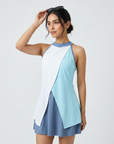 Halter Neck Colour Block Flared Swimdress with Inner Shorts