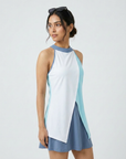 Halter Neck Colour Block Flared Swimdress with Inner Shorts