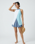 Halter Neck Colour Block Flared Swimdress with Inner Shorts