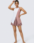 Halter Neck Colour Block Flared Swimdress with Inner Shorts