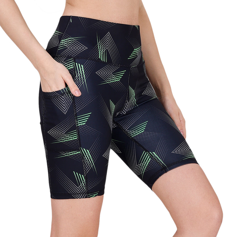 High Waist Knee Length Printed Sports Shorts With Pocket-AT-8