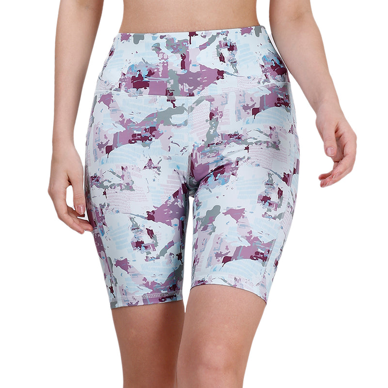 High Waist Knee Length Printed Sports Shorts With Pocket