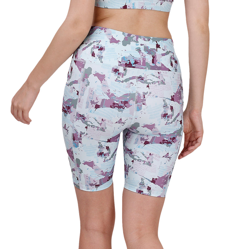 High Waist Knee Length Printed Sports Shorts With Pocket