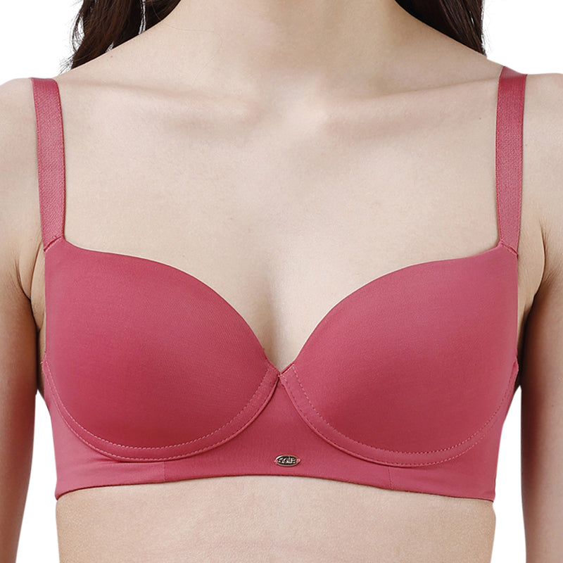 Semi Coverage Padded Non-Wired T-shirt Bra with High Rise Full Coverage Brief