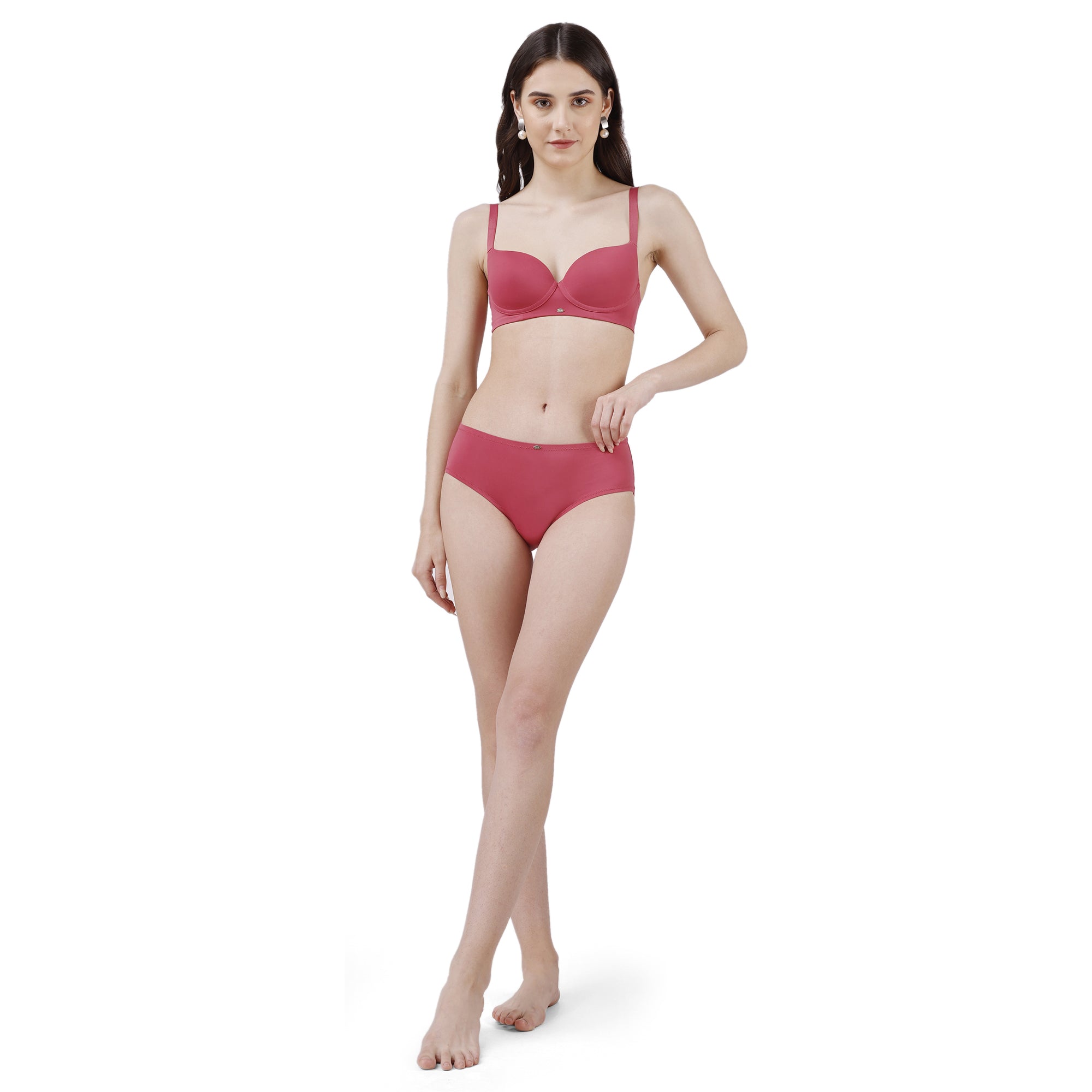 Semi Coverage Padded Non Wired T-shirt Bra with High Rise Full Coverage Brief SET CB-133-1134