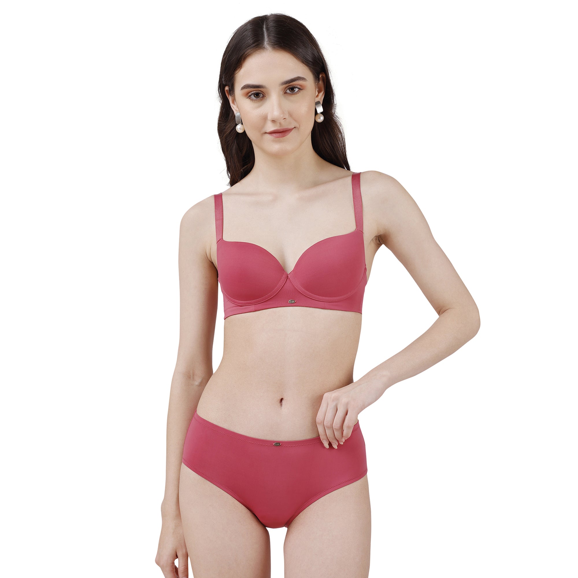 Semi Coverage Padded Non Wired T-shirt Bra with High Rise Full Coverage Brief SET CB-133-1134